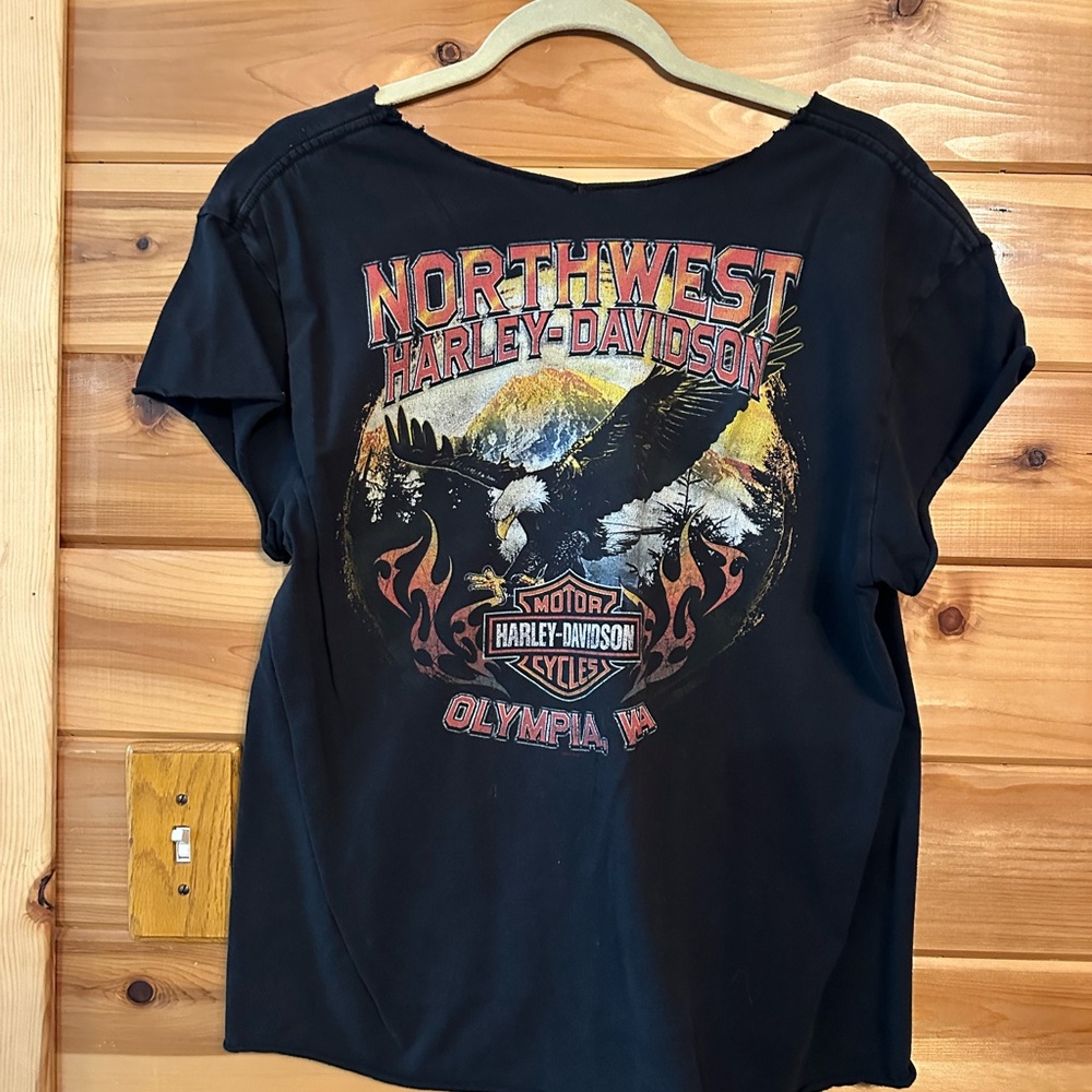 Harley-Davidson Vintage Black Graphic T-Shirt- custom cut - Picture 2 of 2